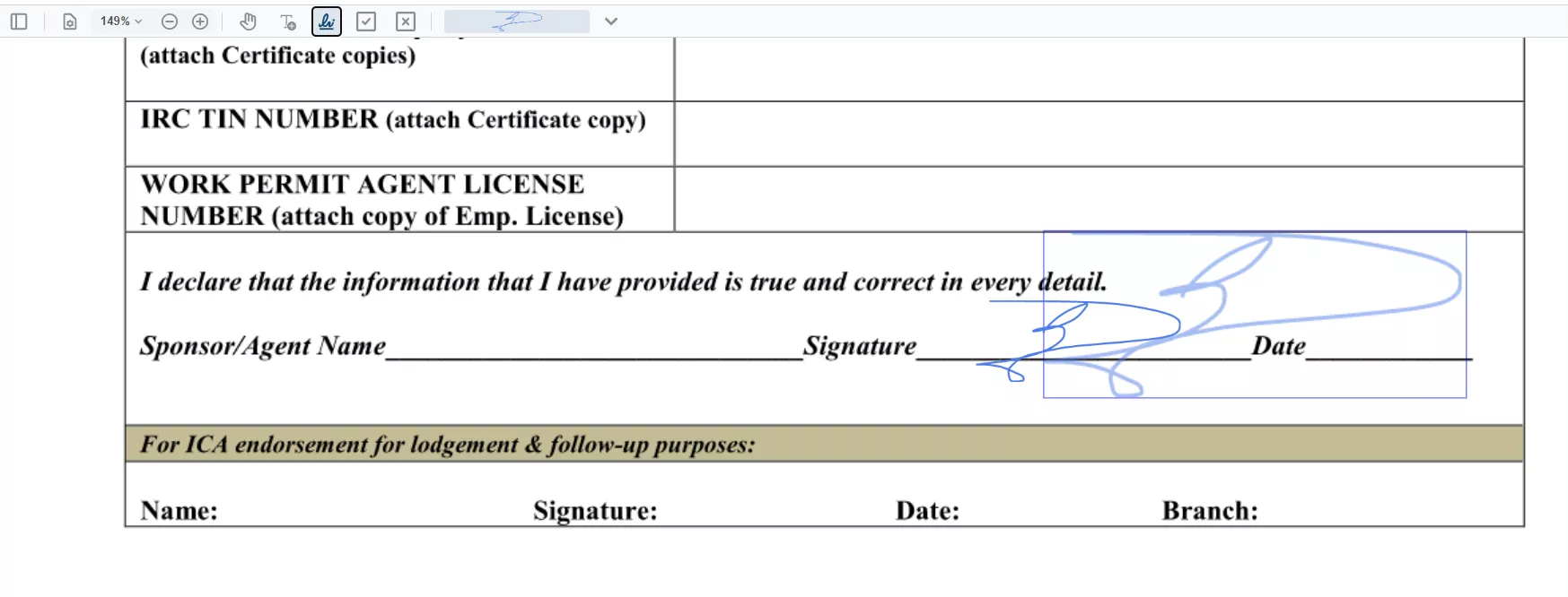 L'outil Signature dans le remplir de formulaire
PDF