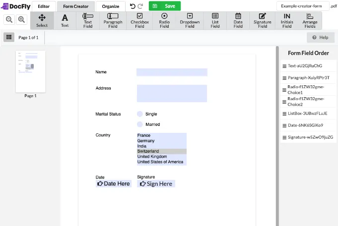 DocFly PDF 填充器